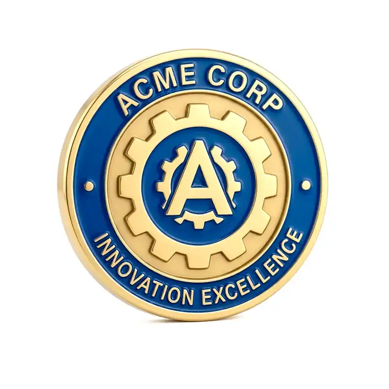 Blue and gold challenge coin